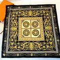 90cm black and gold baroque floral silk scarf with hand-rolled edges for women - Hand-Rolled Edge / Black