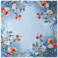 60cm Square silk scarf for women featuring blue floral branch prints on satin fabric - 60CM / Blue