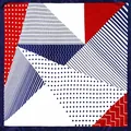 60cm geometric red white blue silk square scarf with stripes and polka dots - 60cmx60cm / Navy Blue