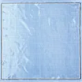 Sky blue square silk scarf with white polka dots and fine black border trim details - Denim Blue