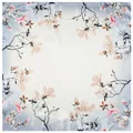 Elegant 60cm square silk scarf with realistic pink magnolia floral branch print - 60CM / Light Blue