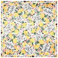 Rosa Seidenquadrat mit gelben und weißen Rosenblüten-Print und weißem Rand - Rosa