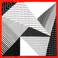 Modern 60cm geometric patchwork square silk scarf with black white patterns and red border - 60cmx60cm / Red