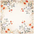 Champagne satin square scarf with elegant lily flower pattern and silk texture finish - 60CM / Beige