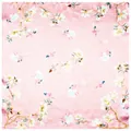 Pañuelo cuadrado de seda rosa con elegante estampado de flores de magnolia para mujer - Rosa