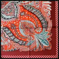 53cm square silk scarf with paisley floral prints in vibrant red and orange tones - Brown