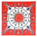 Classic 90cm square silk scarf with red border and baroque pattern in luxury style - Large / Red