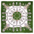Classic 90cm square silk scarf with emerald green border and vintage tassel chain pattern - Large / Green