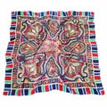 Elegant 90cm Bohemian paisley square silk scarf with vibrant colors and rich patterns - Fuchsia