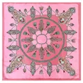 Detailed view of pink square silk scarf with baroque chains and tassel patterns - Large / Dusky Pink