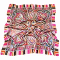 90cm Bohemian Paisley silk square scarf with vibrant floral patterns and satin finish - Middle Orange