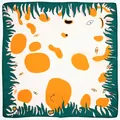 Artistieke 53cm zijden sjaal met groene rand, abstracte oogprint en oranje patronen - 53cm / Groen