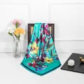 90cm floral oil painting silk scarf in mint green draped on a wooden frame - 90cm*90cm / Green