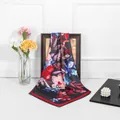 90cm floral oil painting satin square scarf with red border on elegant wooden frame - 90cm*90cm / Black