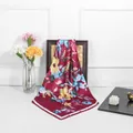 Elegant square silk scarf with oil painting floral pattern in burgundy and blue - 90cm*90cm / Burgundy