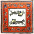 Klassisches 90cm Seidenquadrat-Tuch mit königlichem Kutschenmotiv in Orange und Blau - Orange