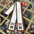 Chic twilly scarf with cartoon cat print and red-green stripes on a beige background - Cat Print-Red Green Stripes (T393) / White