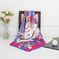 Vibrant feather pattern square scarf for women in bohemian style and colorful silk fabric - Multicolor Feather Print (C637) / Rose Red