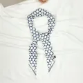 Long silk twilly scarf with blue geometric square pattern and pointed ends for handbags - Blue Geometric Grid (X232-3)