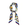 Long silk-like scarf featuring sunflower floral patterns on a brown background for bags - Brown Base Abstract Floral Style (X233-2)