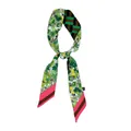 Sunflower pattern silk twilly scarf with double-sided floral and geometric pattern print - Green Yellow Floral Geometric Check Patchwork Style (X233-4)