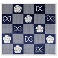 Foulard quadrato blu navy e bianco con motivo pied de poule e fiori di camelia - 90cmx90cm / Blu navy