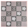 Foulard quadrato in seta con stampa pied de poule e camelia rosa, grigio e bianco - 90cmx90cm / Rosa