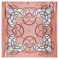 Carré de soie rose corail avec chaînes dorées élégantes et motifs de harnais équestres - 90cm*90cm / Rose