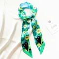 Floral twilly scarf with cute cat and sunflower prints in fresh blue and green tones - Fresh Green Sky Blue Cat Sunflower Pattern (T415-1)