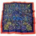 Vintage zijden sjaal in donkerblauw en oranje met gouden patronen en fijne textuur - Marineblauw