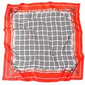 Eleganter 90 cm Seidenschal mit rotem Rand, Karomuster und Reiter-Motiven für Damen - Rot
