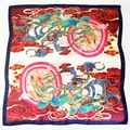 Dunhuang flying goddess silk scarf with auspicious cloud patterns and navy blue border - Navy Blue