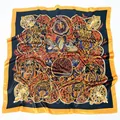 90 cm vintage zijden sjaal met donkerblauwe en oranje barokpatronen voor dames - Zwart