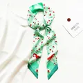 Floral mint green silk twilly scarf with vintage portrait print on white satin - Mint Green Floral Vintage Portrait Pattern (T415-3)