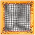 90cm quadratisches Seidentuch mit Karomuster und orangefarbenem Reitgurt-Motiv - Gelb