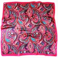 Pañuelo de seda bohemio de 90cm rojo con motivos de cachemira vintage y diseño étnico - Grande / Rosa Rojo