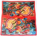 Ethnic style 90cm square silk scarf featuring Dunhuang flying goddess and red clouds - Red
