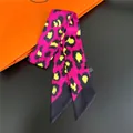 Leopard print twill skinny silk scarf with magenta and yellow patterns on grey background - 90cm / Rose Red And Yellow Leopard (C222-1)