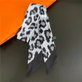 Light blue leopard print skinny silk scarf for handbags and hair styling accessory - 90cm / Light Blue And Gray Leopard (C222-3)