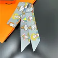 Artistic silk twilly scarf with multi-cultural cartoon prints on grey background - Light Gray (C231-4)