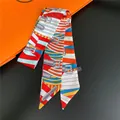 Silk scarf with belt chain pattern and equestrian style for bags and hair styling - Bright Red & Orange Yellow (C228-4)