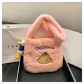 Borsa tote rosa in peluche con ricamo Delicious e ciondolo a forma di papera carina - Con Ciondolo / Rosa