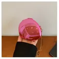 Metallic hot pink egg-shaped clutch bag with gold chain strap and mirror finish - Pink
