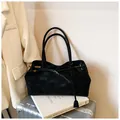 Vintage μαύρη δερμάτινη τσάντα tote μεγάλης χωρητικότητας με απαλή υφή σουέντ - Ένα μέγεθος / Μαύρο
