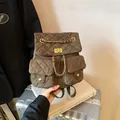 Brown quilted velvet backpack with gold chain details and vintage turn-lock closure - One Size / Green