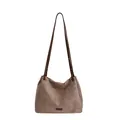 Retro coffee brown suede tote bag with adjustable straps for women commuting - No Pendant / Khaki