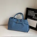 Blue leopard print tote bag in matte suede with metal buckle and dual handles - One Size / Blue
