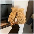 Handmade beige woven bucket bag with pearl details and a cute girl charm strap - With Pendant / Khaki