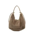Sac fourre-tout en fausse fourrure kaki avec poignée en cuir synthétique et forme hobo - Marron