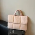 Pink quilted cotton tote bag with soft padded handles and large grid pattern design - Pink